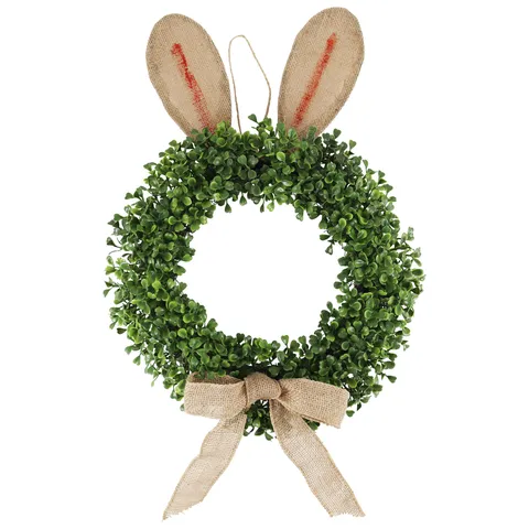 Couronne Lapin Pâques Couronne Verdure Artificielle Avec Oreilles en Jute et Nœud Pour Porte D'Entrée Décoration Maison