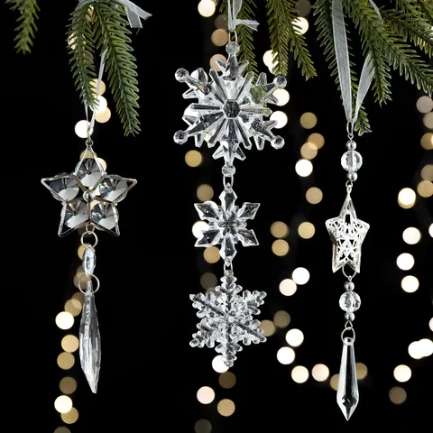 Acryl Weihnachtsornamente Klare Schneeflocke Stern Wassertropfen Anhänger Für Weihnachtsbaum Feiertag Heimtextilien Party Dekorationen