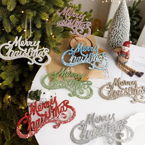Merry Christmas Glitzer Schild Hängeornament Kunststoff Pailletten Buchstabenplatte Für Weihnachtsbaum Girlande Party DIY Heimdekor