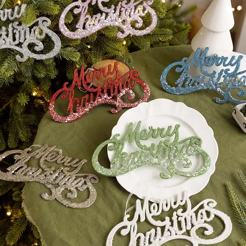 Merry Christmas Glitzer Schild Hängeornament Kunststoff Pailletten Buchstabenplatte Für Weihnachtsbaum Girlande Party DIY Heimdekor