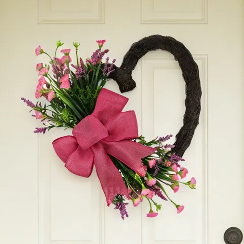 Herzförmiger Künstlicher Blumenkranz Mit Sackleinenschleife Für Die Haustür Muttertag Valentinstag Home Wall Hanging Decor