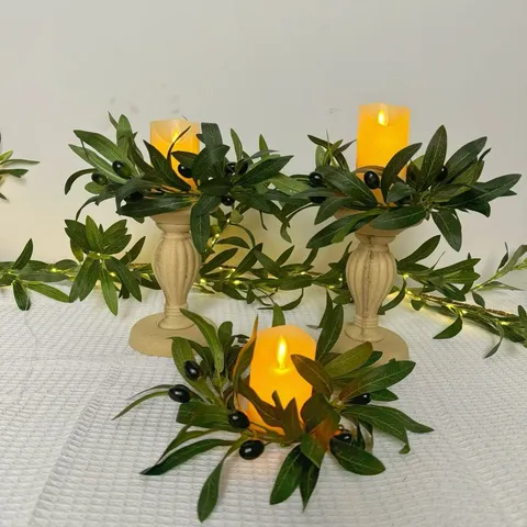 Artificial Olive Leaf Wreath Candle Ring Greenery For Table Centerpiece Decoration Rustic Plastic Plant Wedding Party Decor