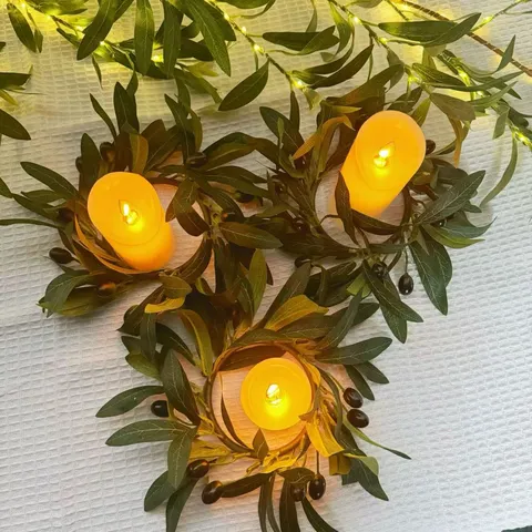 Artificial Olive Leaf Wreath Candle Ring Greenery For Table Centerpiece Decoration Rustic Plastic Plant Wedding Party Decor