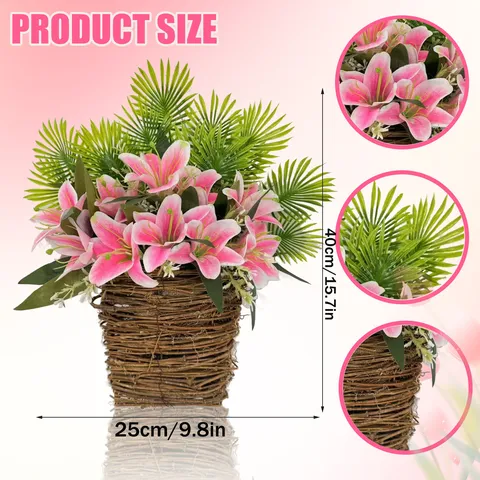 Kunstmatige Roze Lelie Bloemenmand Krans Voor Voordeur Decor Lente Boerderij Muur Krans Voor Buiten Huis Bruiloft Fotografie Decoratie