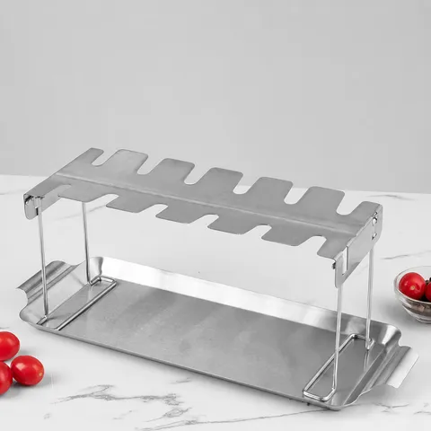 Stainless Steel Folding Chicken Leg BBQ Grill Rack Portable Outdoor Barbecue Roaster Rack With Drip Tray Kitchen Cooking Tool