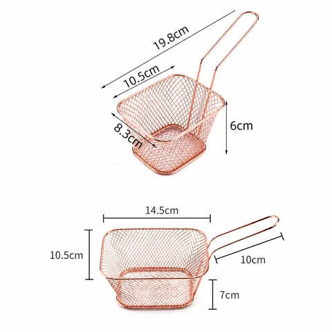 Cesta de Freír para Patatas Fritas de Acero Inoxidable Cuadrada Colador de Alimentos con Mango Herramienta de Cocina Vajilla