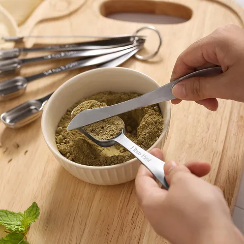 Stainless Steel Measuring Spoon Set Double Scale Baking Spoons Kitchen Cooking Coffee Measurement Tool Gadgets