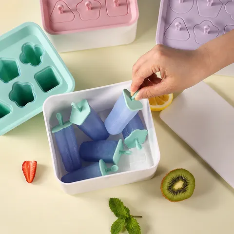Haushalt Kunststoff Eisform 6 Gitter Eisbereiter Selbstgemachte Eis am Stiel Form Mit Deckel Küche DIY Eiswürfelschale Form