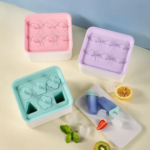 Haushalt Kunststoff Eisform 6 Gitter Eisbereiter Selbstgemachte Eis am Stiel Form Mit Deckel Küche DIY Eiswürfelschale Form