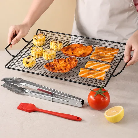 Outdoor BBQ Grill Net Stainless Steel Cooling Rack Non Stick Baking Mesh Tray With Dual Handles Cooking Tools For Kitchen