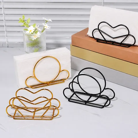 Servilletero de Hierro Creativo Soporte Moderno Minimalista Estante de Almacenamiento de Pañuelos de Mesa Para Hotel Restaurante Café Oro Negro Corazón Redondo