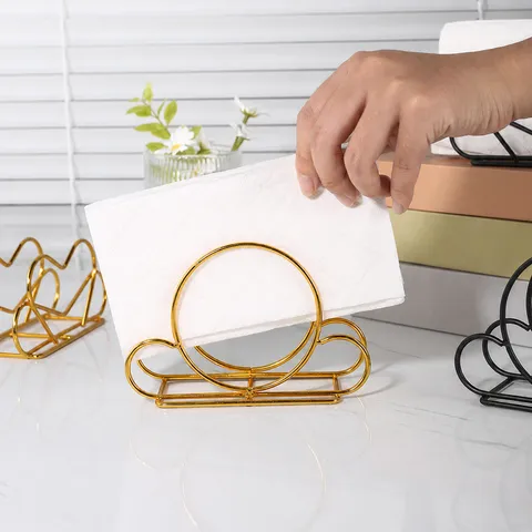 Servilletero de Hierro Creativo Soporte Moderno Minimalista Estante de Almacenamiento de Pañuelos de Mesa Para Hotel Restaurante Café Oro Negro Corazón Redondo
