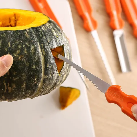 Halloween Kürbis Schnitzset Edelstahl Schnitzwerkzeuge Set Mit Orange Griffen Und Aufbewahrungstasche