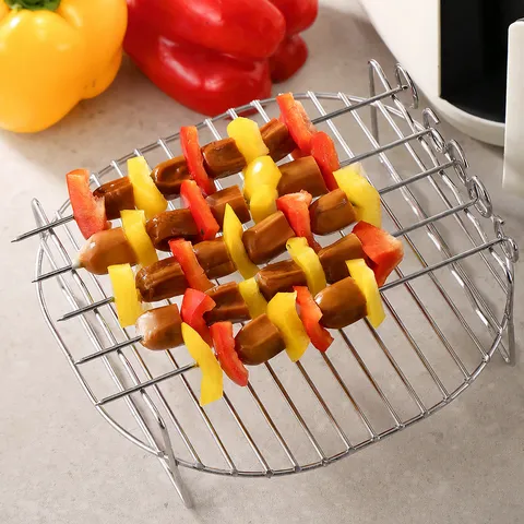 Rejilla de Parrilla de Acero Inoxidable para Freidora de Aire Rejilla de Vapor Cuadrada Soporte de Malla de Alambre para BBQ con Pinchos Accesorio de Cocina