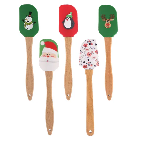 Espátula de Silicona de Navidad Mango de Madera Pastel Horneado Crema Raspador Gran Espátula de Mermelada Herramientas de Cocina Festivas