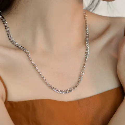 925 Sterlingsilber Lippenkette Halskette Für Damen Herren Einfache Schlichte Schlüsselbeinkette Echt Vergoldeter Silberschmuck