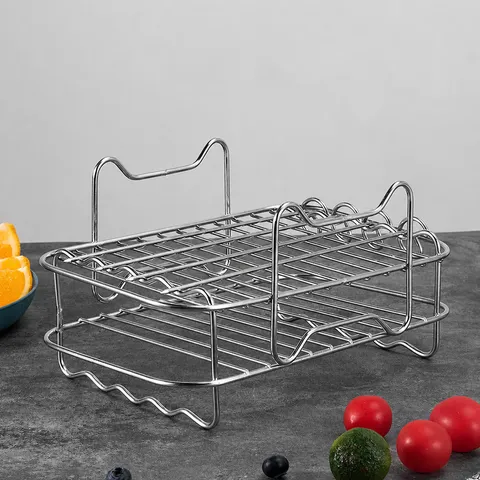 Modern 304 Roestvrij Staal Dubbellaags Stoomrek Airfryer Draadrek Keuken Koken Bakken Roosteren Rek