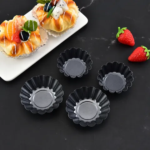 Carbon Steel Egg Tart Mold Non Stick Fluted Cake Tart Pan Baking Tool