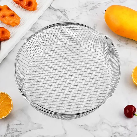 Stainless Steel Air Fryer Basket Round Wire Mesh Steamer Rack With Double Ear Handles Food Strainer Kitchen Cooking Tool