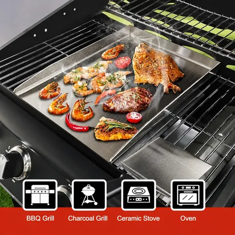 Heavy Duty 430 Stainless Steel BBQ Grill Pan Thickened Rectangular Teppanyaki Griddle Plate For Outdoor Camping Cooking Barbecue Tool