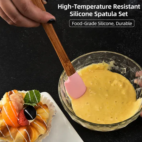 Mini Juego de Utensilios de Repostería de Silicona Espátula Colorida Herramientas de Cocina con Mangos de Madera