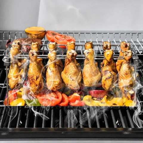 Stainless Steel Foldable Chicken Leg Grill Rack Portable BBQ Roasting Stand Outdoor Barbecue Cooking Tool With Drip Tray