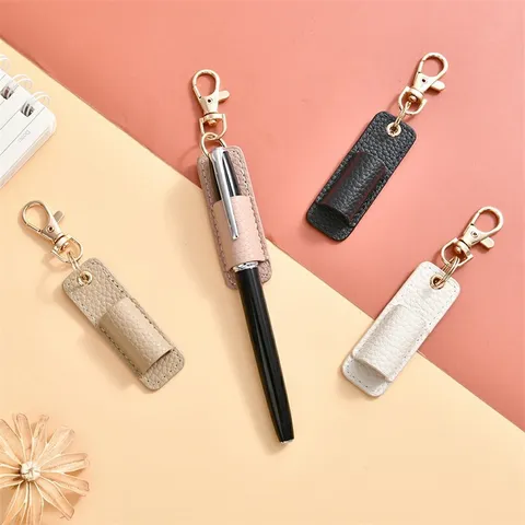 Minimalist Leather Pen Clip Portable Keychain Creative Stationery Lanyard Pen Holder For Office And School