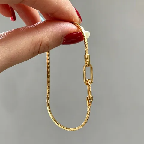 S925 Sterling Silber Quadratische Schlangenknochenkette Armband Verstellbare Universalschnalle Unisex Luxusschmuck Gold Silber