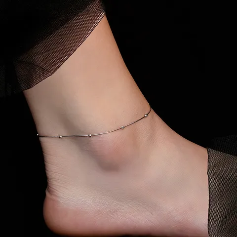 925 Sterling Silver Snake Chain Anklet For Women Minimalist Octagonal Beads Stitching Foot Jewelry Adjustable Ankle Bracelet