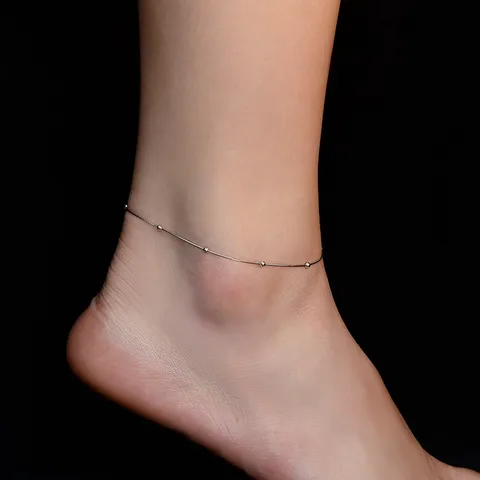 925 Sterling Silver Snake Chain Anklet For Women Minimalist Octagonal Beads Stitching Foot Jewelry Adjustable Ankle Bracelet