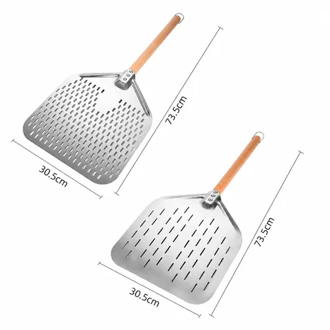 Stainless Steel Pizza Peel With Wooden Handle Detachable Hollow Pizza Spatula Baking Tool For Oven Cake Transfer