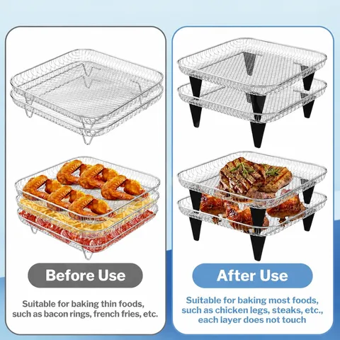 304 Stainless Steel Air Fryer Rack Multi-Layer Dehydrator Accessories Square Round Grilling Mesh Baking Kitchen Tool