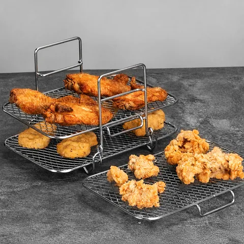 304 Edelstahl Fritteuse Dreischichtig Trocknen Dämpfen Gestell Abnehmbar Dehydratisierung Rost Küche Kochen Zubehör