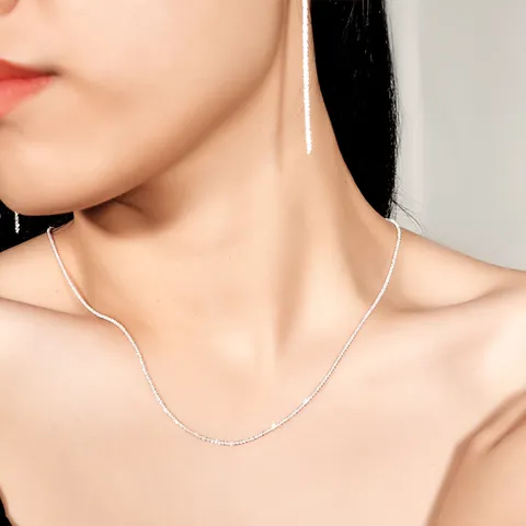 S925 Sterling Silver Gypsophila Necklace For Women Italian Craft Sparkly Simple Chain Minimalist Fashion Jewelry Gift