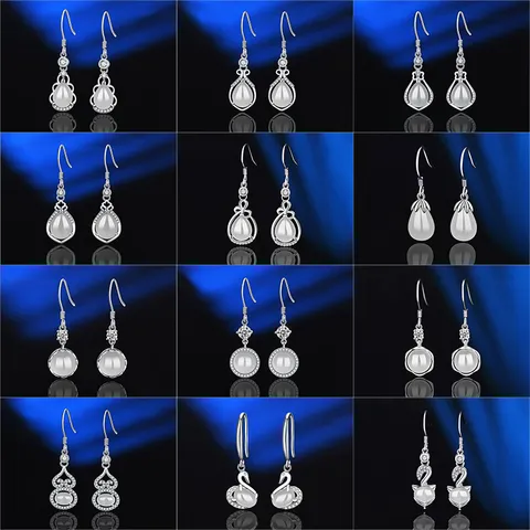 Vintage 925 Sterlingsilber Ohrstecker-Stift Achat Chalzedon Ohrhänger Klassische Geometrische Strass Ohrringe Für Damen Schmuck Geschenk