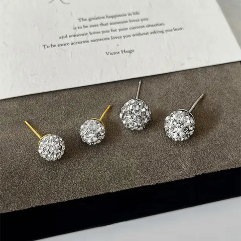 Luxus Glänzende Strass Kugel Ohrstecker 925 Sterling Silber Stift Für Damen Funkelnde Geometrische Ohrringe Schmuck