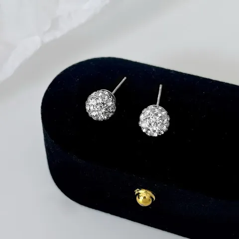 Luxus Glänzende Strass Kugel Ohrstecker 925 Sterling Silber Stift Für Damen Funkelnde Geometrische Ohrringe Schmuck