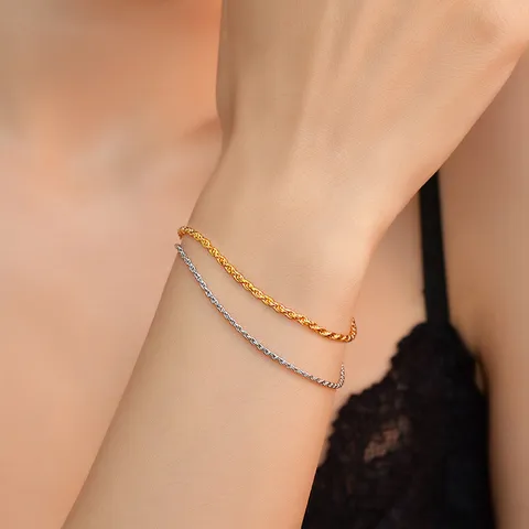 Italienisches Handwerk Zopfmuster Kette Armband 925 Silber Echtgold Vergoldet Minimalistisch Elegant Handschmuck Für Frauen Geschenk