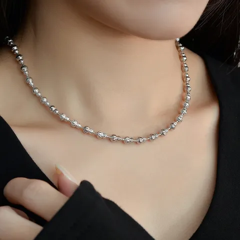 S925 Sterlingsilber Flaschenkürbis Perlenkette Herren Damen Unisex Vintage Schliff Geometrische Kette Zarter Halsschmuck