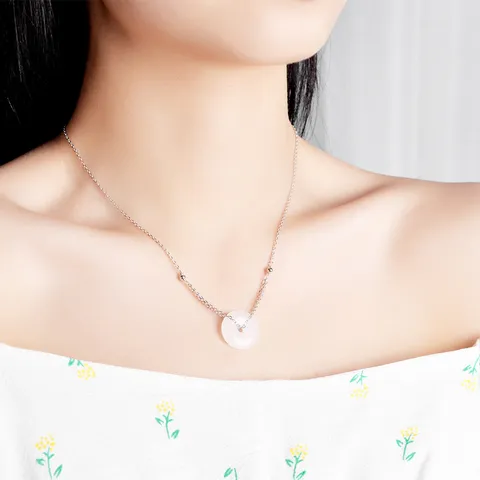 925 Sterling Silver Natural Nephrite Jade Ping'an Kou Pendant Necklace For Women Vintage Minimalist White Jade Jewelry Neck Chain