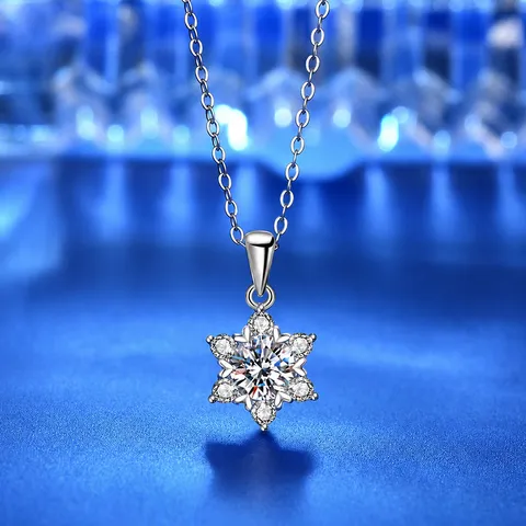 S925 Sterlingsilber Moissanit Schneeflocke Anhänger Halskette Für Damen GRA Zertifizierter Schmuck Geschenk Weihnachten