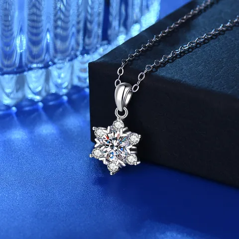 S925 Sterlingsilber Moissanit Schneeflocke Anhänger Halskette Für Damen GRA Zertifizierter Schmuck Geschenk Weihnachten