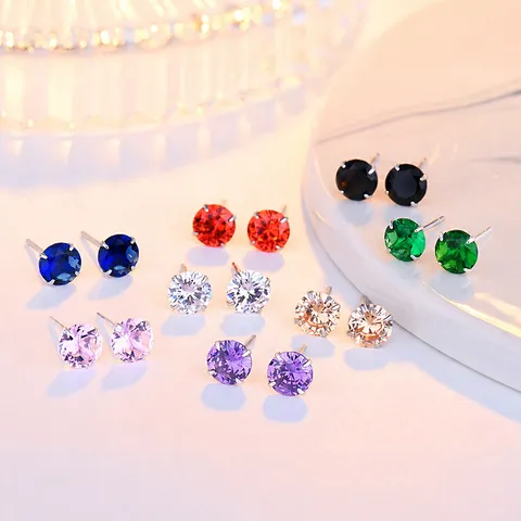 Minimalist Round Rhinestone Stud Earrings With 925 Sterling Silver Earring Post Sweet Four Claw Ear Piercing Bone Nails Women Jewelry