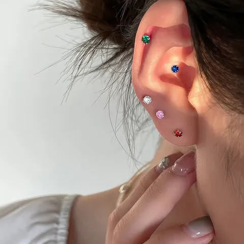 Minimalistische Runde Strass Ohrstecker Mit 925 Sterlingsilber Ohrstecker-Stift Süße Vier Klaue Ohrknochennagel Damen Schmuck