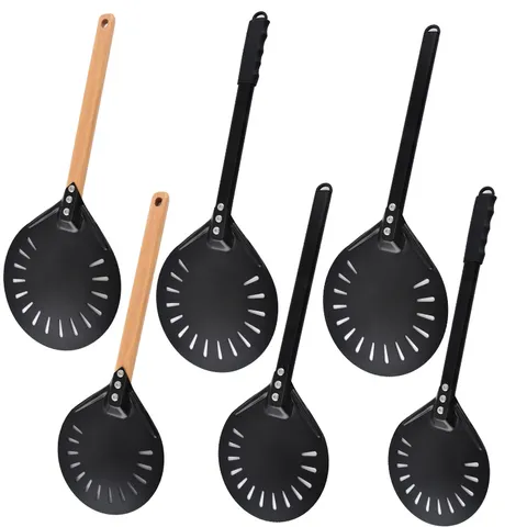 Pala para Pizza de Acero Inoxidable Pala de Metal para Pizza Paleta de Horno con Diseño Calado y Mango Largo para Cocina
