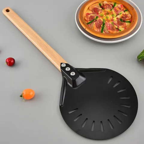 Pala para Pizza de Acero Inoxidable Pala de Metal para Pizza Paleta de Horno con Diseño Calado y Mango Largo para Cocina