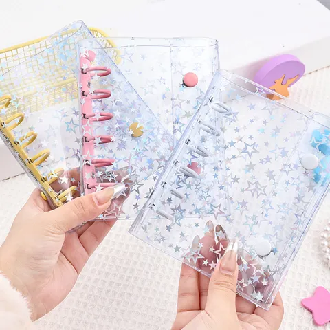 A7 Transparent Star Laser Loose Leaf Notebook Shell Six Hole Binder DIY Planner Cover Student Stationery Gift