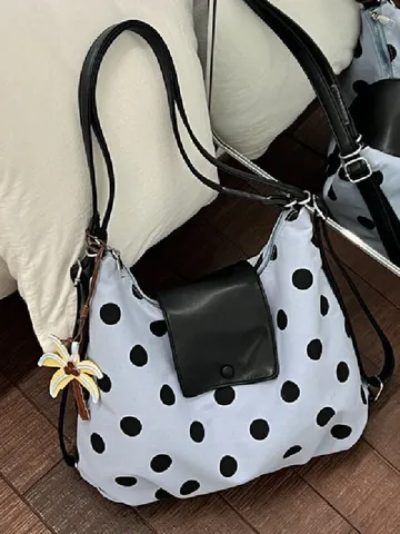 Donne Casual Tela Tote Bag Grande Capacità Pois Borsa a Tracolla Elegante Zaino Multifunzionale Con Ciondolo