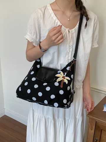 Donne Casual Tela Tote Bag Grande Capacità Pois Borsa a Tracolla Elegante Zaino Multifunzionale Con Ciondolo