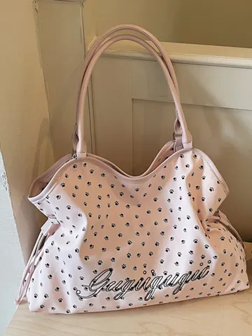 Sac Cabas en Toile de Grande Capacité pour Femmes Sac à Bandoulière Décontracté Joli Sac Shopper Motif Patte Sac à Main de Voyage